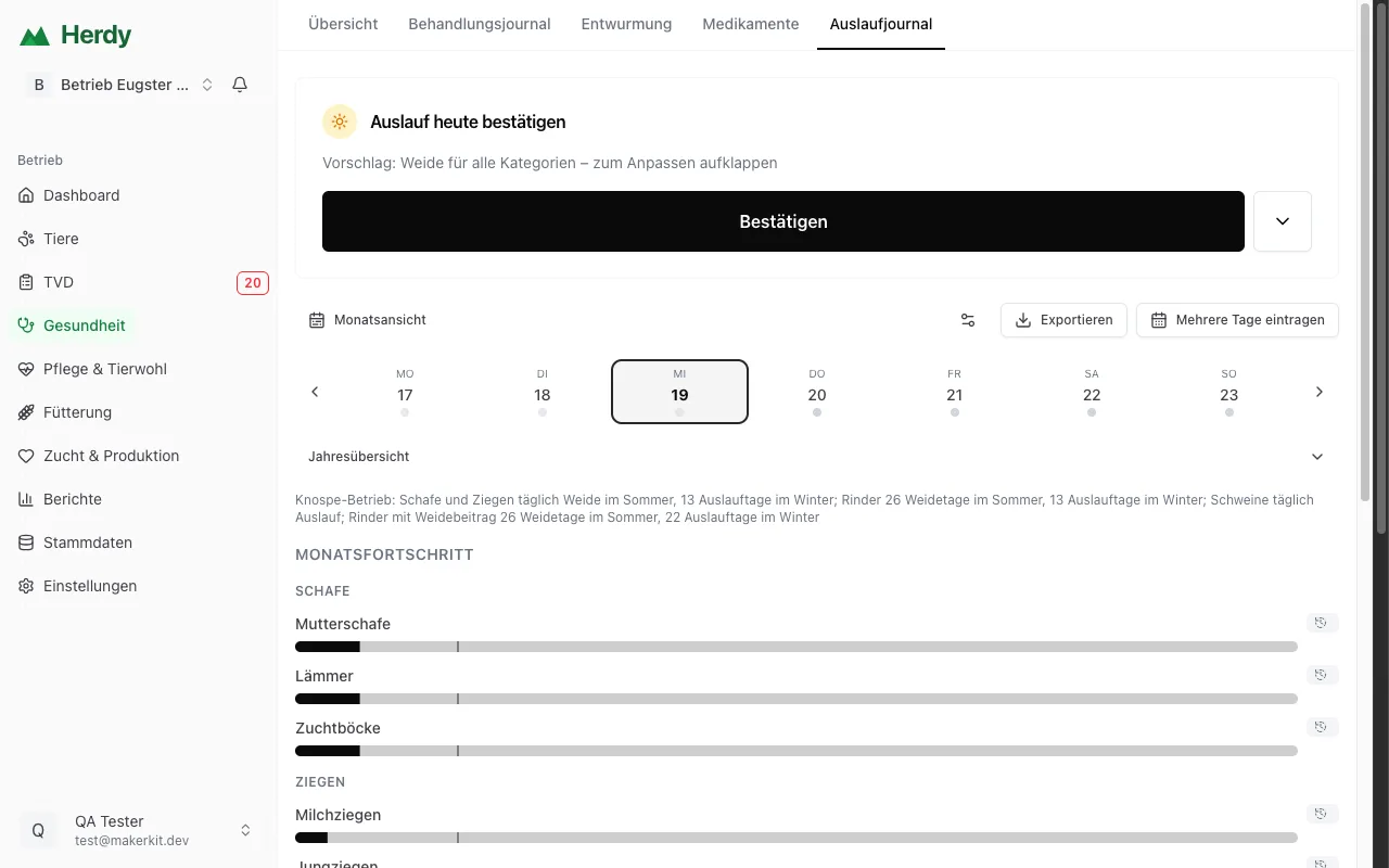 Auslaufjournal -- RAUS, Weidebeitrag und Bio in zwei Sekunden pro Tag