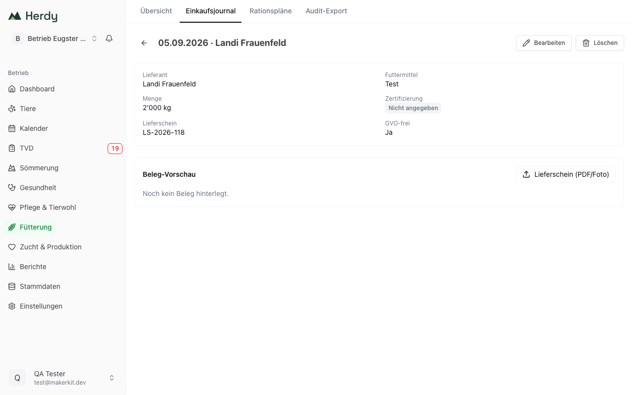 Page de détail d'un achat avec aperçu de la pièce jointe
